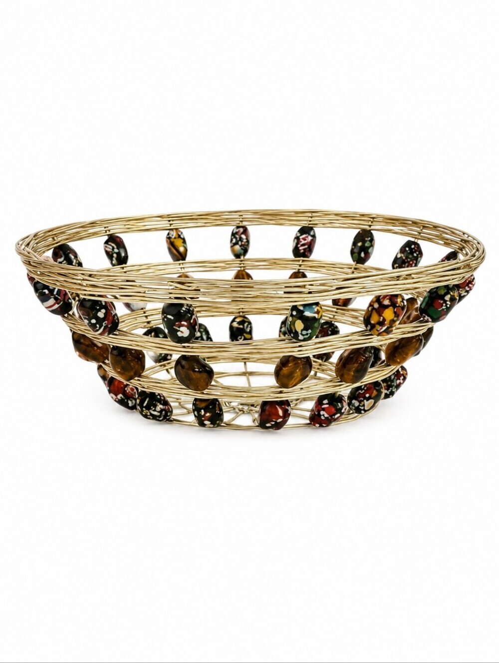 Handmade Metal Wire Woven Beaded Basket